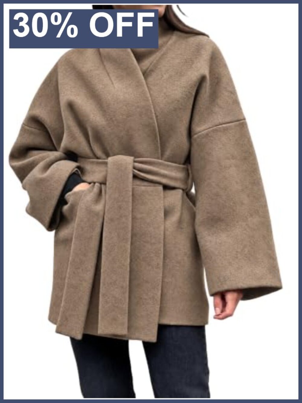 Faux Wool Blend Long Belted Wrap Coat Oversized Winter Jacket